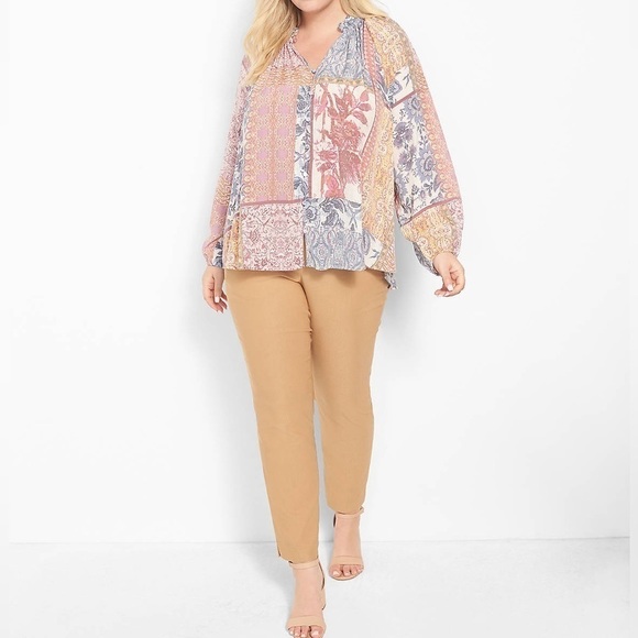 Lane Bryant Classic Long-Sleeve Ruffle Split-Neck Button-Down Shirt - Size 14/16 - Picture 2 of 10